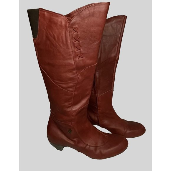 Sergio Tomani W sz 41/10-10.5 Knee Hi Tall Boots Shoes Red Burgundy Leather Zip - Picture 2 of 14